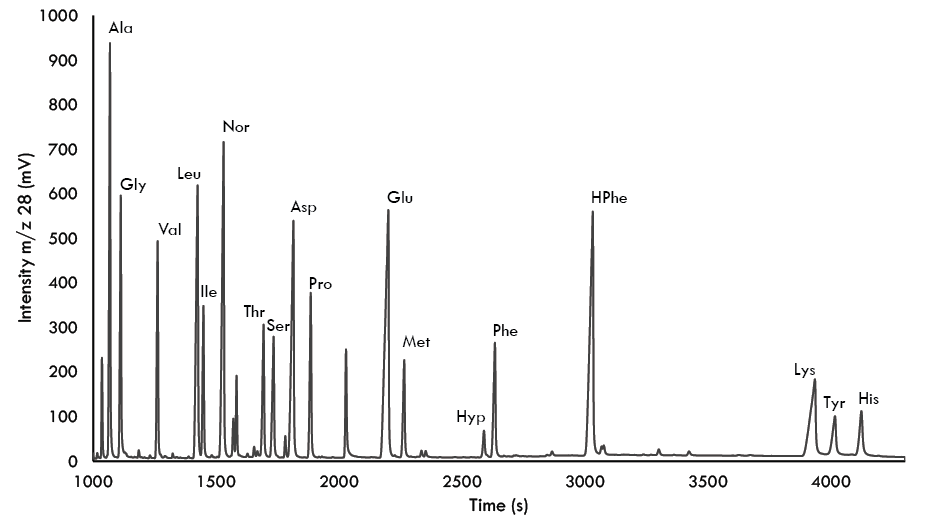 Figure 2 Chromatogram of delta 15N N-acetyl amino acid methyl ester derivatives from fish muscle